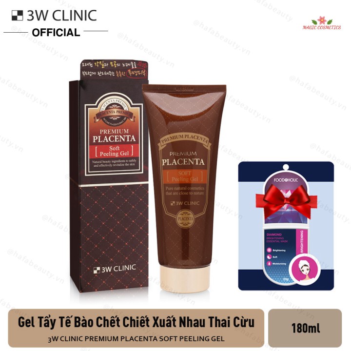 [Mã giảm giá] Gel tẩy tế bào chết nhau thai cừu 3W Clinic Premium Placenta Soft Peeling Gel 180ml + Tặng kèm 1 mặt nạ Fo