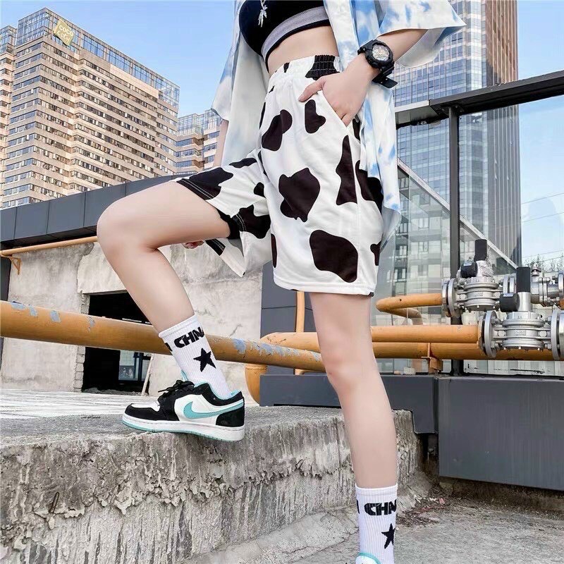 QUẦN ĐÙI NGẮN HỌA TIẾT BÒ SỮA ULZZANG UNISEX