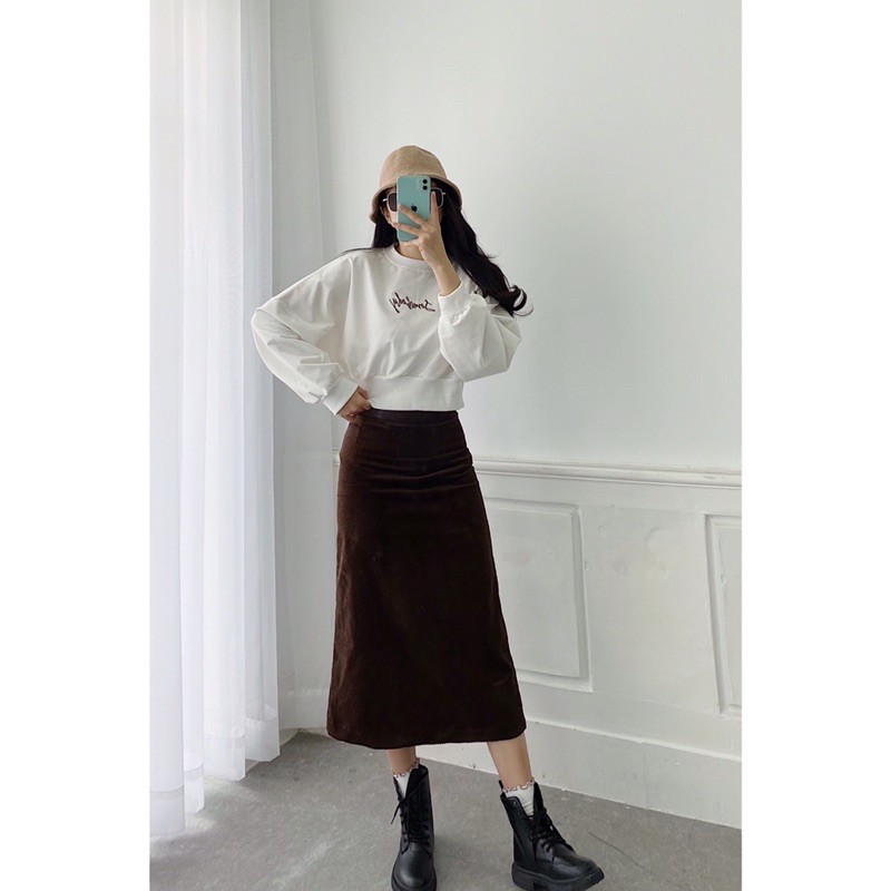 Chân váy midi nhung