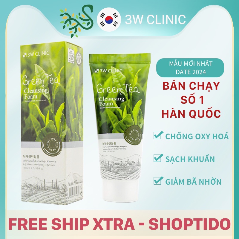 Sữa rửa mặt 3W CLINIC Foam Cleansing chiết xuất thành phần tự nhiên 100ML, Hàn Quốc NPP Shoptido
