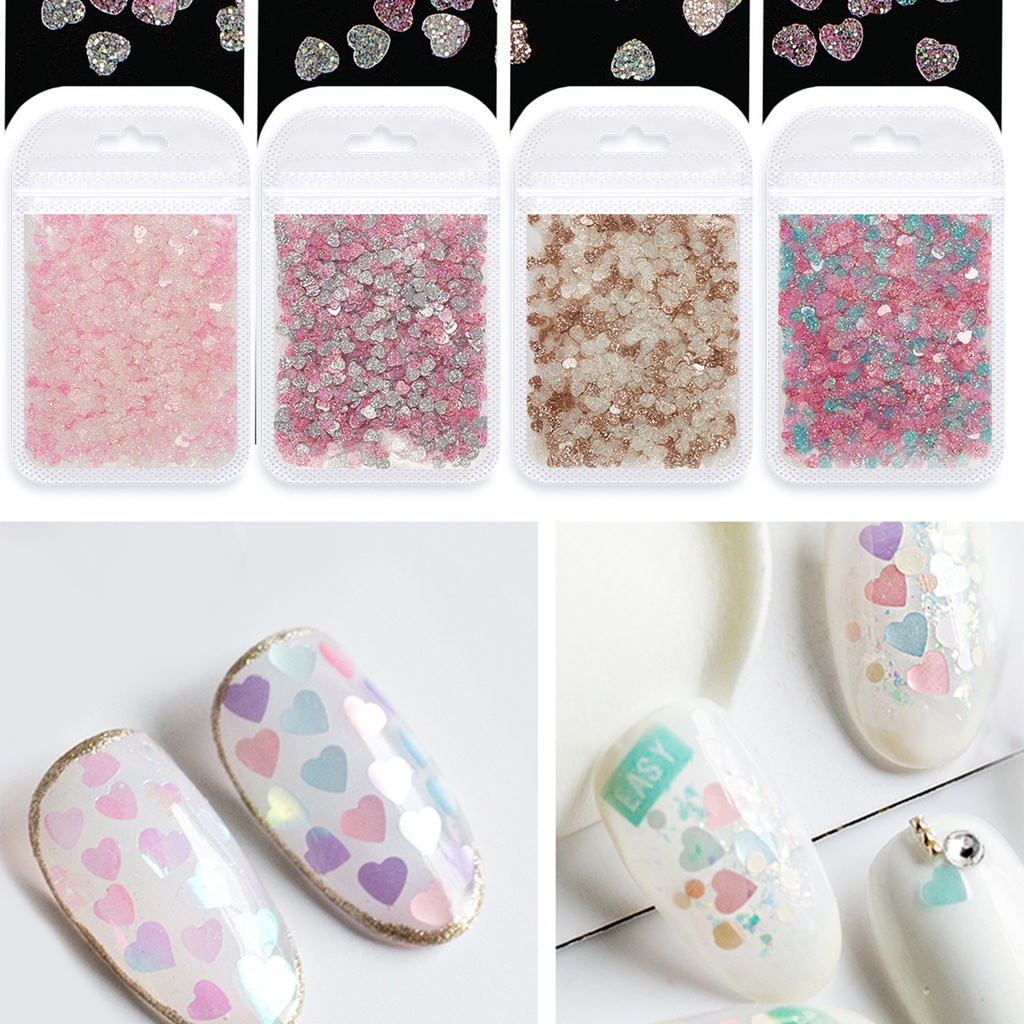 1 Túi Hạt Kim Sa Hình Trái Tim Trang Trí Móng Tay Chống Phai Màu Sang Trọng