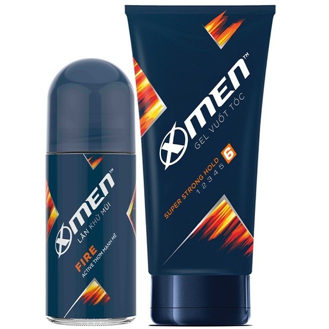 COMBO 2 - Lăn khử mùi X-men Fire 50ml - Hương nước hoa + Gel vuốt tóc X-men Super Strong Hold 6/6  150gr - Siêu cứng tóc