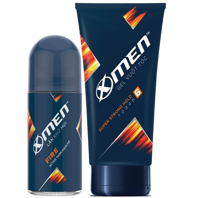 COMBO 2 - Lăn khử mùi X-men Fire 50ml - Hương nước hoa + Gel vuốt tóc X-men Super Strong Hold 6/6 150gr - Siêu cứng tóc