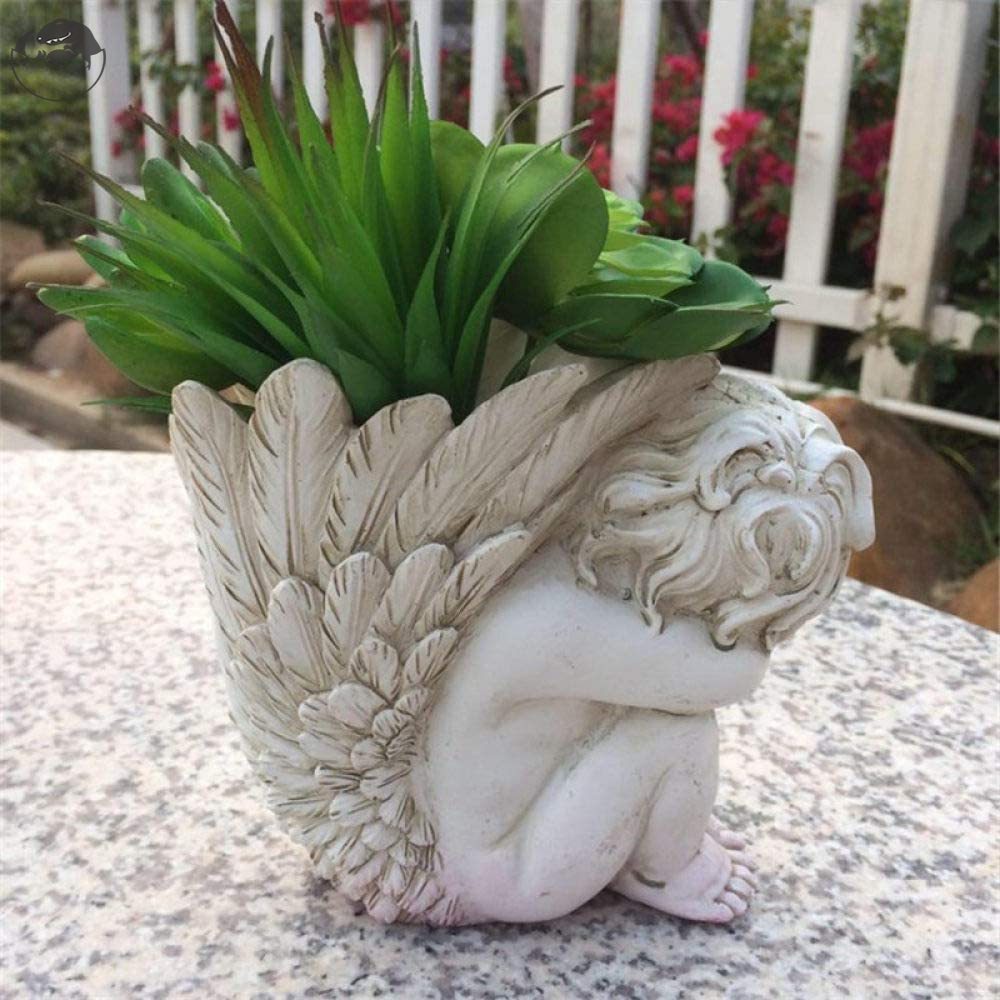 Bình hoa bằng nhựa resin hình thiên thần Cupid cổ điển dành cho trang trí vườn nhà
