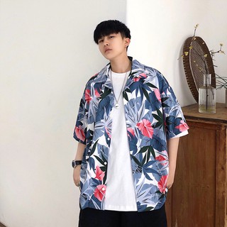 Fashion Leaf Pattern Men's Short Sleeve Shirt