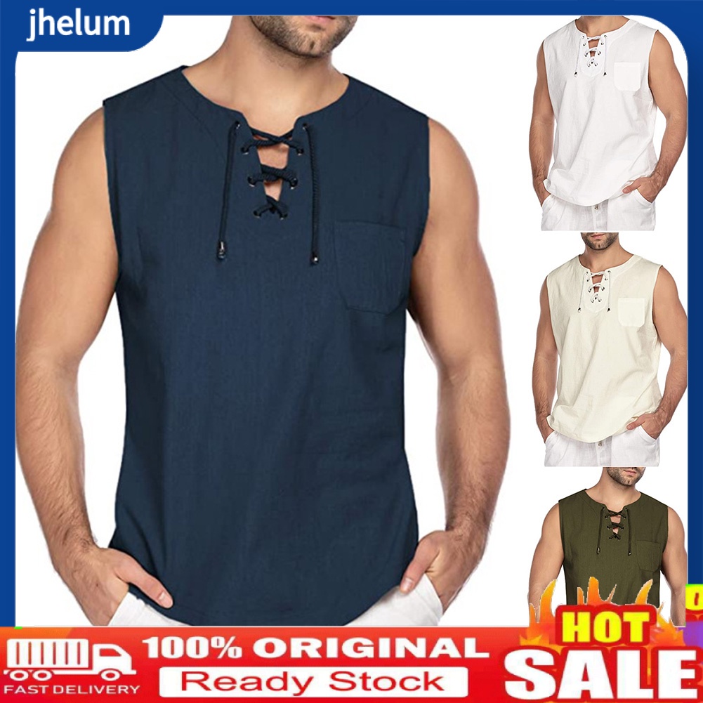 Áo Thun Sát Nách Màu Trơn Cổ Chữ V Phối Túi Thời Trang Mùa Hè Cho Nam