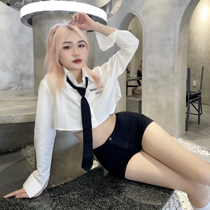 Áo Sơ Mi Siu Croptop - Thêu Chữ Monstier - Monstier Popin Cropped Shirt