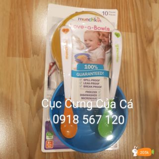 Set 4 bát nhựa + nắp đậy + 2 thìa mềm Munchkin, Mỹ
