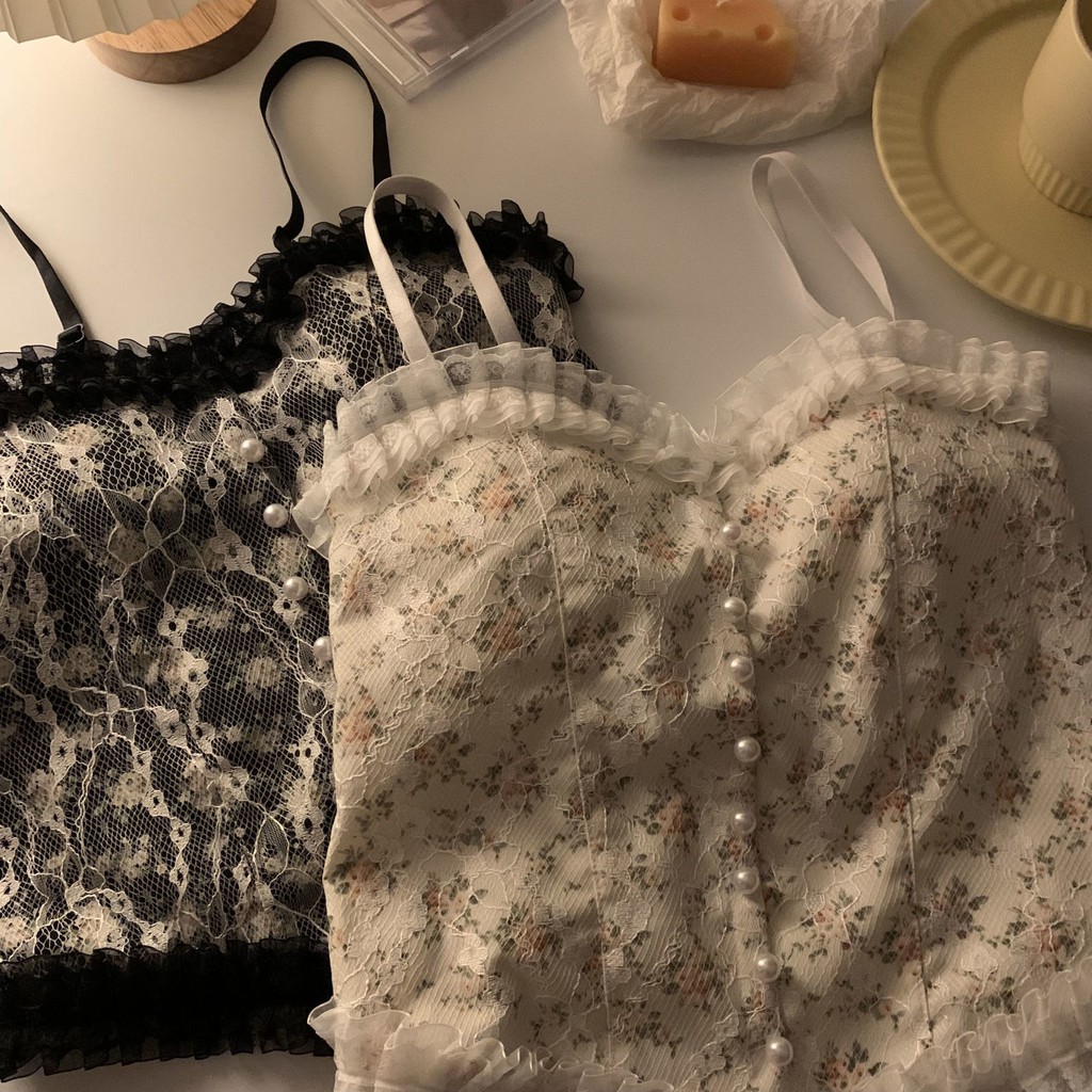 Áo hai dây phối ren hoa thời trang mùa thu 2021 | BigBuy360 - bigbuy360.vn