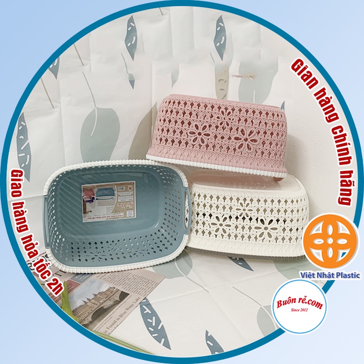 Rổ nhựa giả đan mây có quai cầm Việt Nhật, giỏ hoa 2 size màu pastel xinh xắn  – Buôn rẻ nhất 68