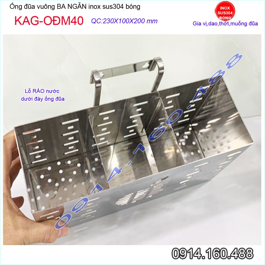 Ống đũa vuông SUS304 Nhật KAG-ODM40, Ống đựng đũa 3 inox dập khuôn cao cấp thiết kế đẹp sang trọng tinh tế từng chi tiết