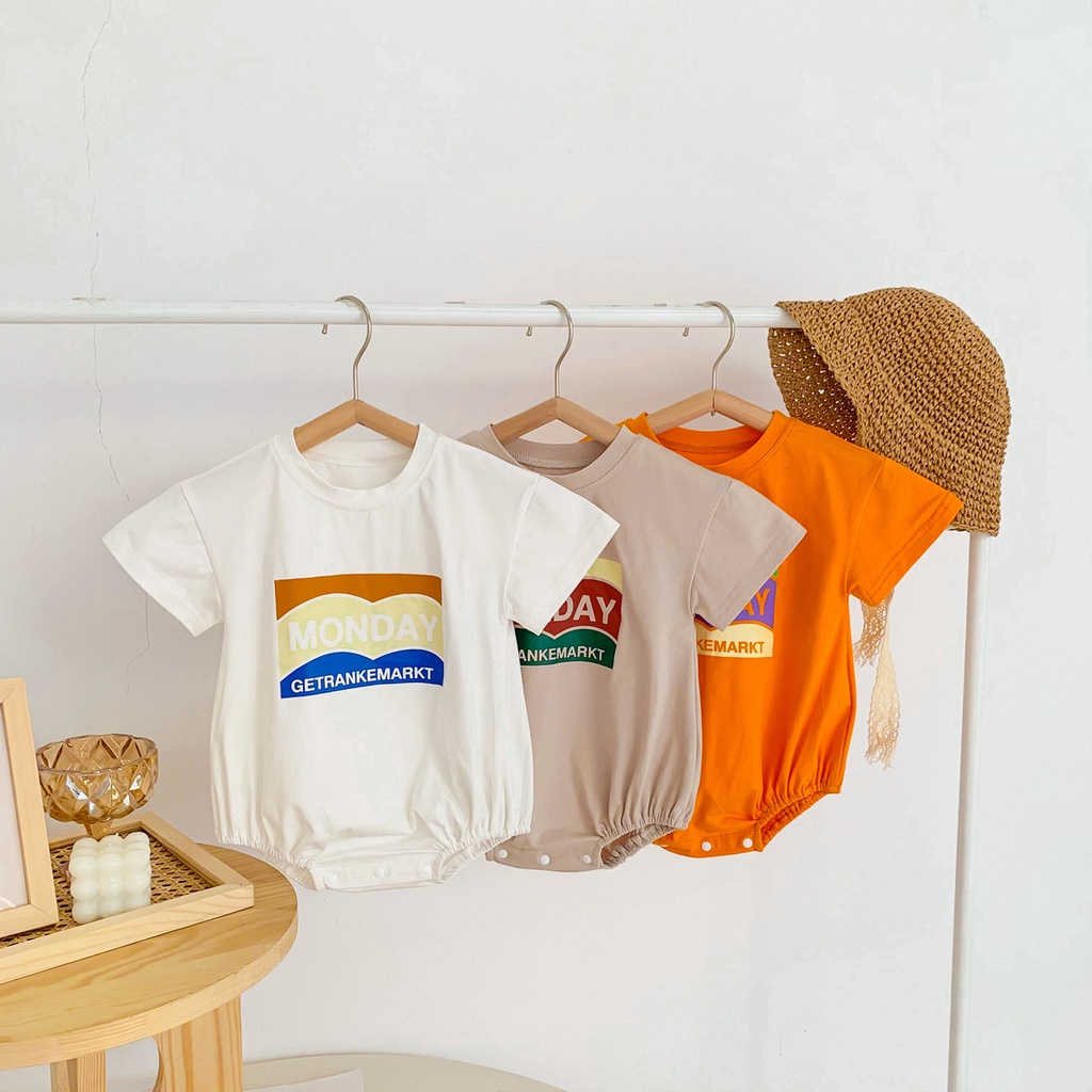 Áo Liền Quần Cho Bé Sơ Sinh Bằng Cotton Dáng Rộng Tay Ngắn In Chữ Thời Trang Mùa Hè