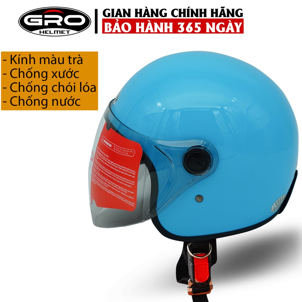 Mũ Bảo Hiểm 3/4 đầu GRO Helmet T818 có kính dài che cả mặt, kiểu dáng thời trang cho nữ, khóa kim loại - Xanh Dương