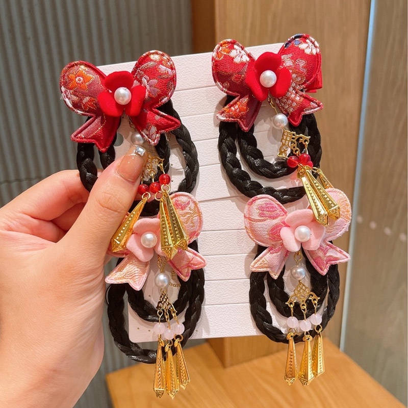 Bộ Kẹp Tóc Hình Bướm Tua Rua Phong Cách Trung Hoa Mừng Năm Mới Cho Bé Gái