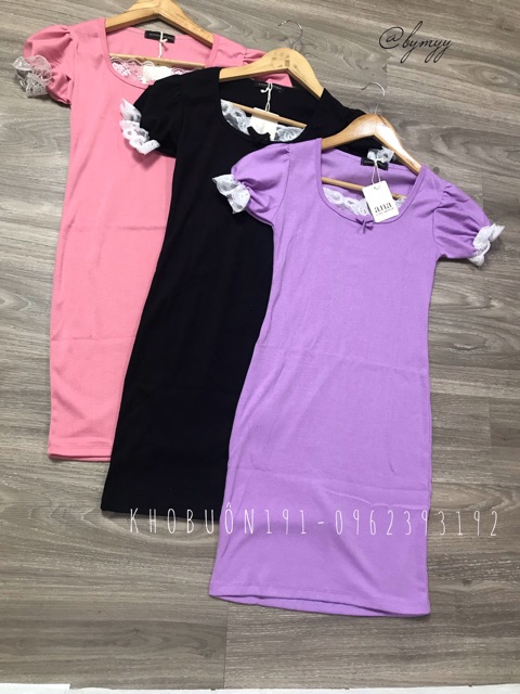 Đầm Body Nữ - Váy Cổ Vuông Tay Bồng Phối Ren Nơ Ngực Sexy - VN11