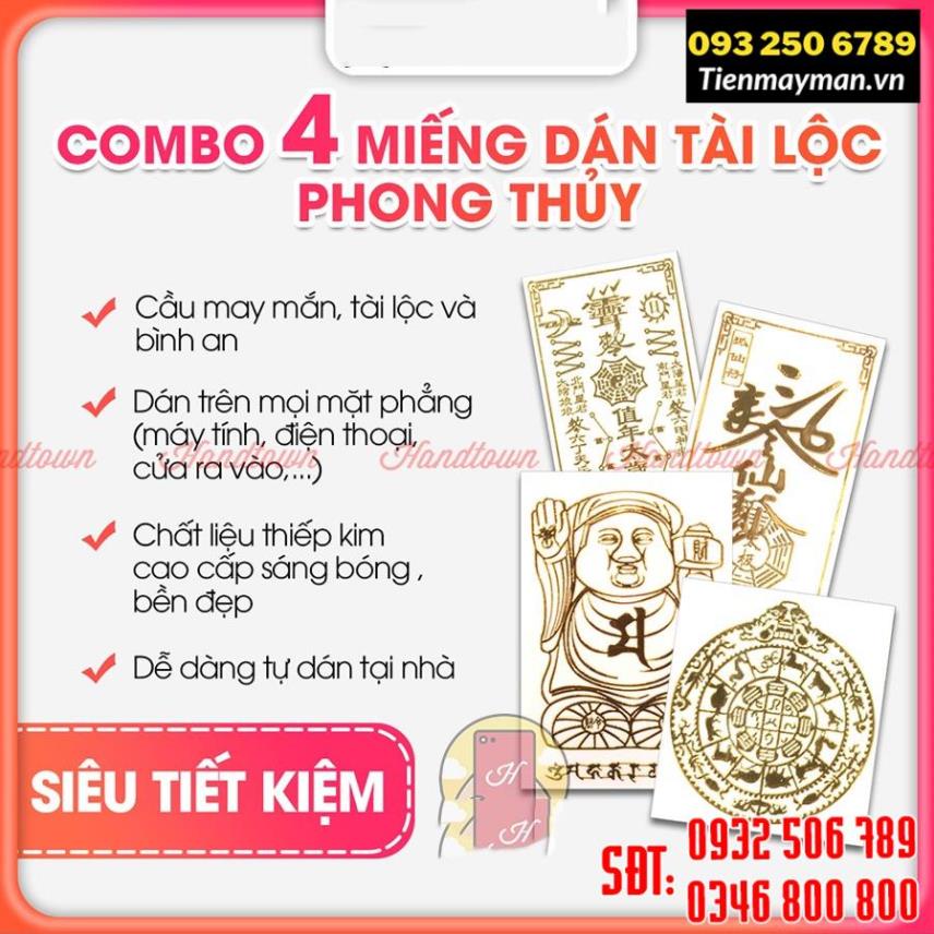 Bộ 4 Linh Phù Tài Lộc - May Mắn Bình An - Tình Duyên Thếp Vàng Dán Điện Thoại Máy Tính Bỏ Ví