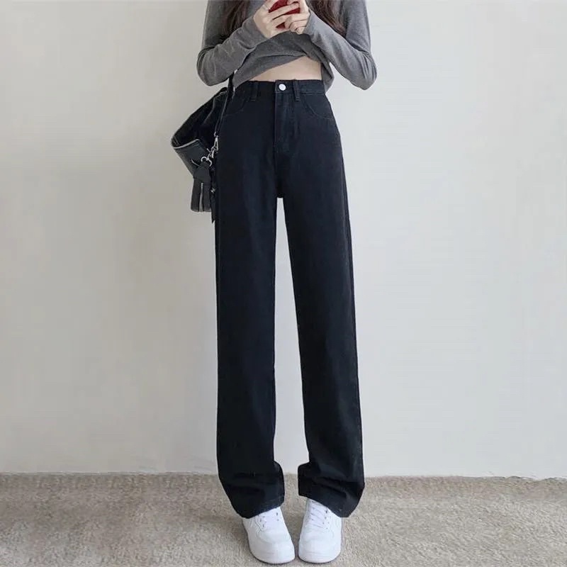 Quần Jeans Nữ Ống Suông Màu Đen Trơn Cạp Cao Phong Cách Ulzzang Basic Chất Đẹp Loại 1 Mềm Tay Co Dãn Nhẹ Mặc Hàng Ngày