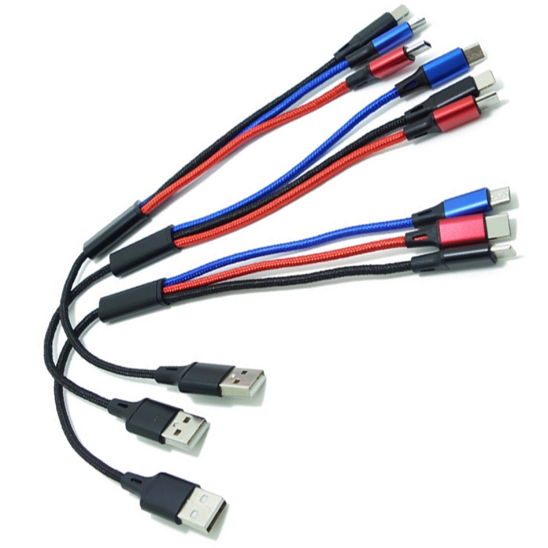 Dây cáp sạc nhanh Hdoorlink USB 2.4A Type C 3 trong 1 30cm kiểu dây bện thích hợp cho Samsung Huawei