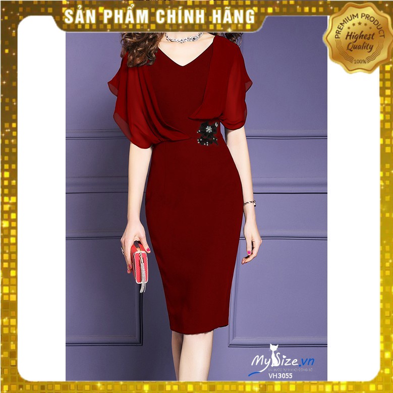 Đầm ôm tay bèo dáng bút chì eo đính hoa đá vh3055