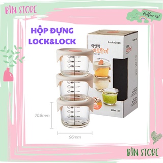 Bộ 3 hộp đựng thức ăn bằng thủy tinh cho bé Lock&Lock có vạch chia 230ml hàng chính hãng BIN STORE