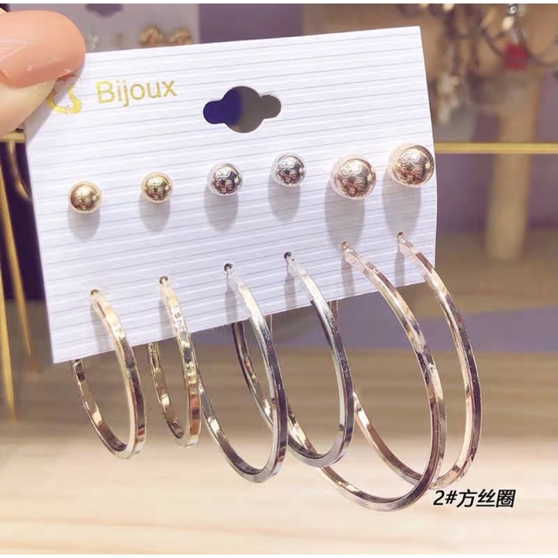 Set nhiều bông tai khoen tròn nhiều kiểu