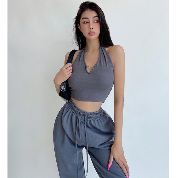 QKOOLE  Áo Croptop Sát Nách Phong Cách Hàn Quốc