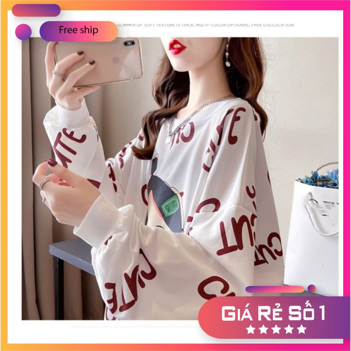 Áo Sweater Nỉ Trắng 🦋 FREE SHIP 🦋 Hình Cô Bé CUTE  Áo Thun Nỉ Da Cá Dài Tay In Hình 3D Kiểu Dáng Rộng Mặc Cực Yêu | BigBuy360 - bigbuy360.vn