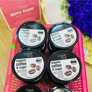  Tẩy da chết body cafe organic dưỡng trắng dưỡng ẩm làm cho làn da trắng sáng mịn màng Mina Shop 250ml 