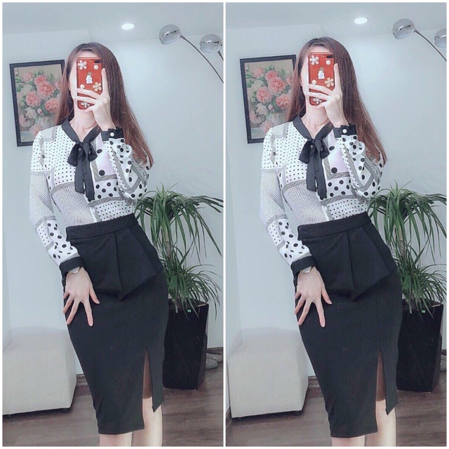 Áo sơ mi hoạ tiết cổ nơ SMCC(video ảnh thật)