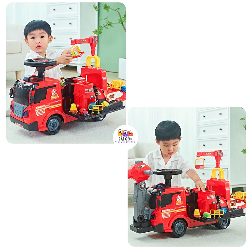 Xe Chòi Chân Cứu Hỏa Phun Nước 2 Trong 1, Xe Thăng Bằng Xe Scooter 4 Bánh Cho Bé Tập Đi Tỏa Sức Vui Chơi