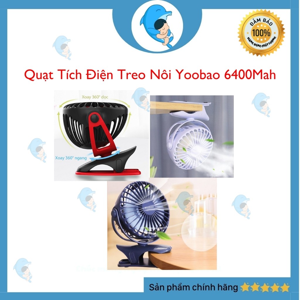 Quạt Tích Điện Treo Nôi  6400/10000mAh Xoay Góc 720 Độ, Dùng 32 Tiếng, Đế Kẹp Đa Năng Chính Hãng