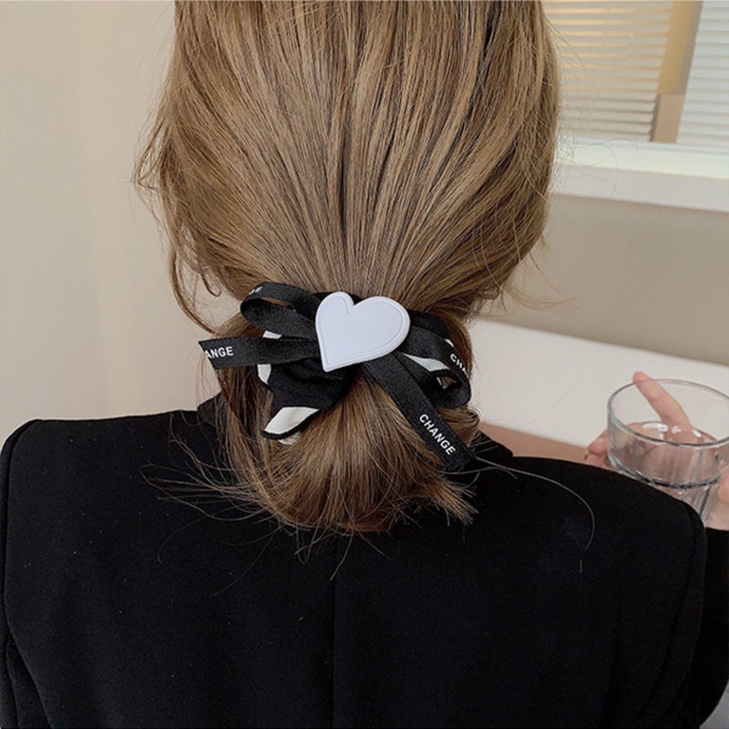 Dây Cột Tóc Bằng Vải Họa Tiết Trái Tim Phong Cách Hàn Quốc Mới