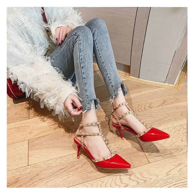 Women's 7p high-heeled shoes with pointed-heeled flakes
