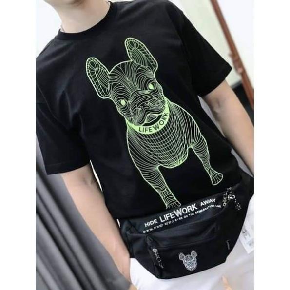 Áo thun nữ TUVYSHOP áo phông cotton hình chó in nổi PET 5D màu đen trắng hồng