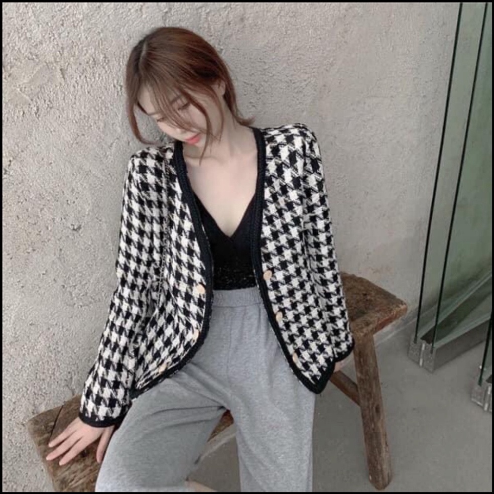 Áo dạ tweed cổ V họa tiết phong cách tiểu thư thu đông 2021_ có VIDEO thật | BigBuy360 - bigbuy360.vn