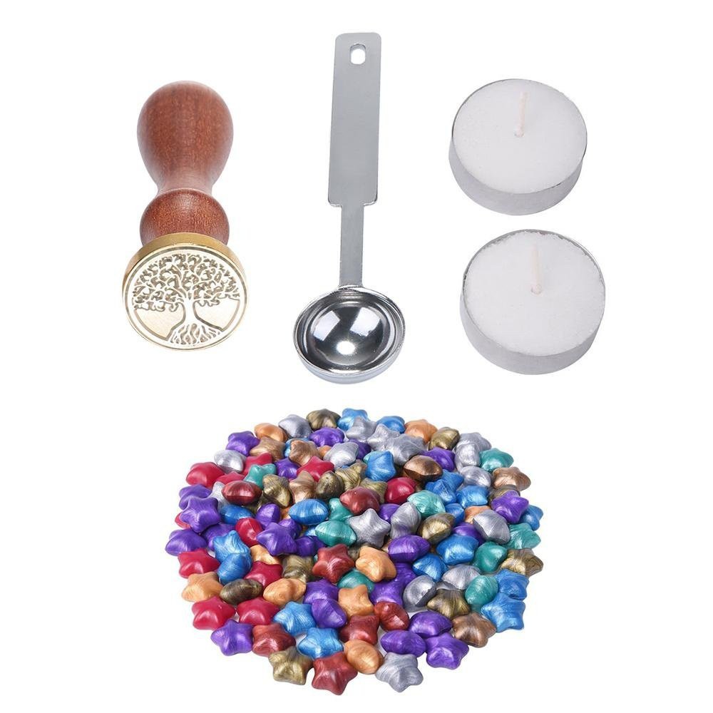 Set con dấu + thìa + 100 ngôi sao sáp dùng niêm phong bì thư