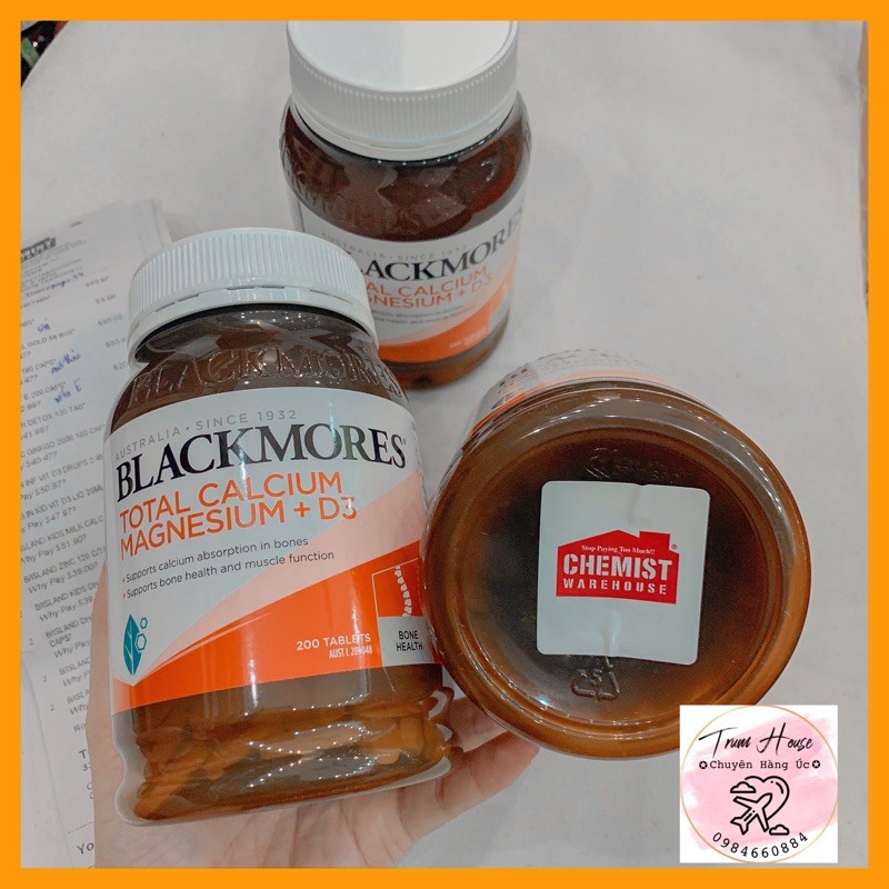 Canxi D3 Blackmores Úc - 200 Viên - Đủ Tem Chemist, Bill (Blackmores Bone Health Total Calcium & Magnesium + D3)