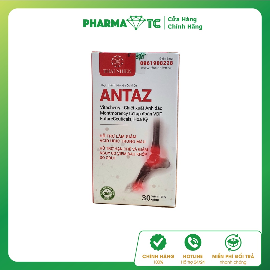 Antaz, giúp giảm viêm đau khớp do gout, giảm Acid Uric máu - Hộp 30 viên - PharmaOTC