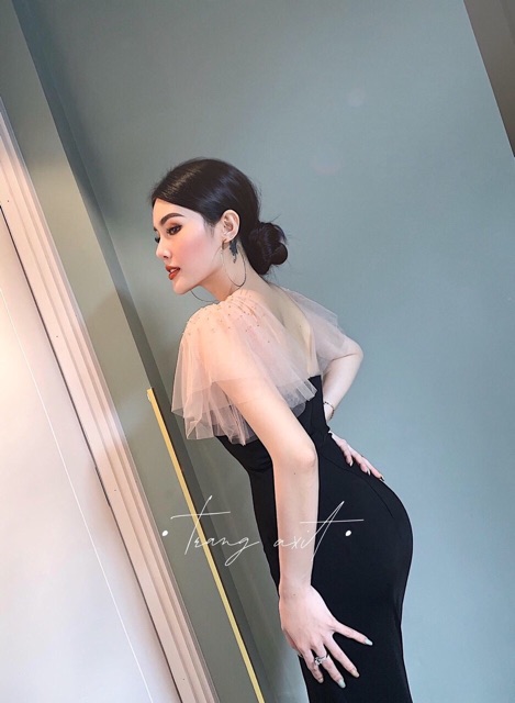 Đầm Body Phối Lưới Xẻ Tà ĐEN/NUDE/ĐỎ xt