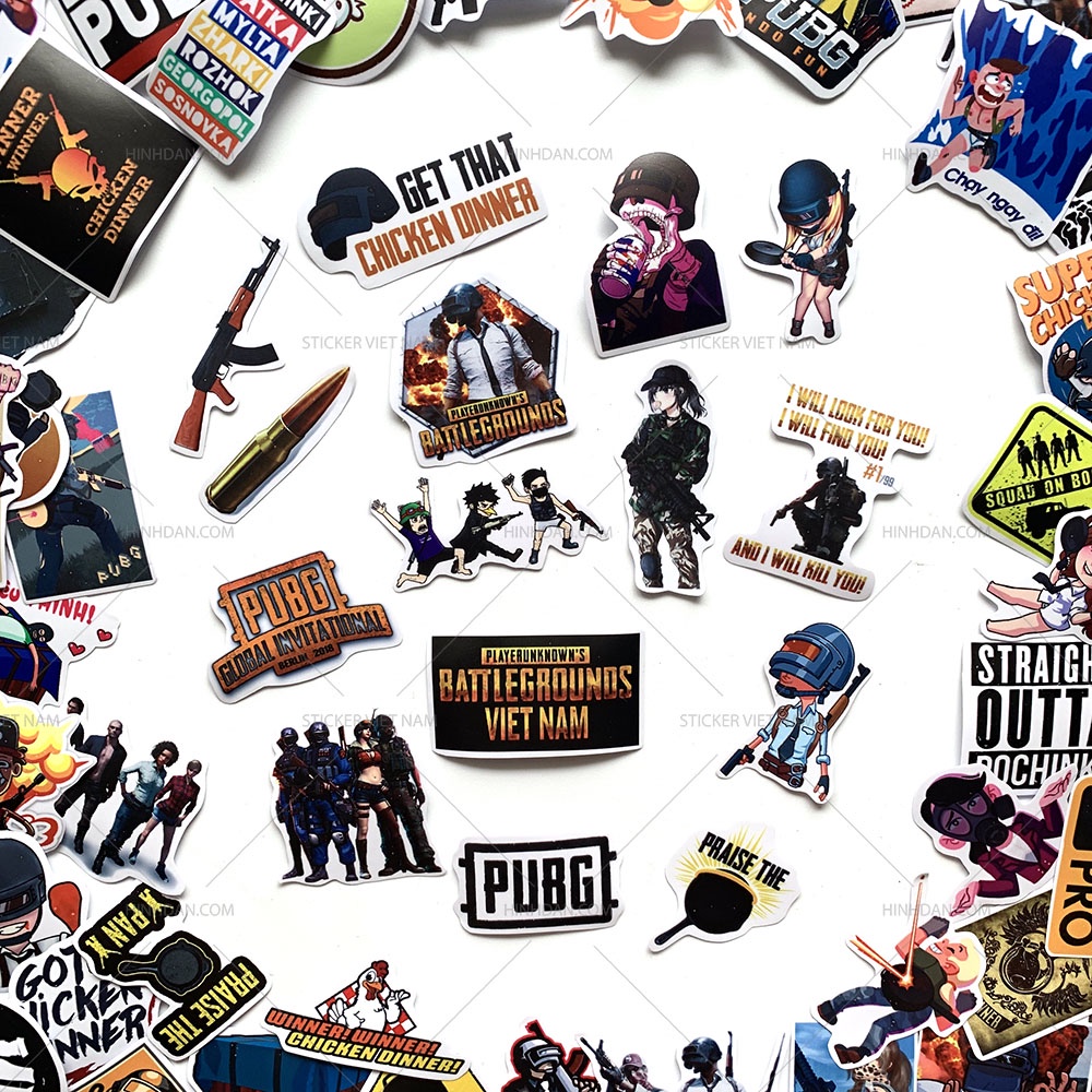 Stickers PUBG Chống Nước Trang Trí Nón Bảo Hiểm, Xe, Đàn Guitar, Laptop, Vali