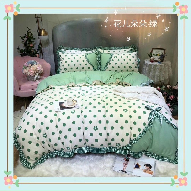 Set Chăn Ga Gối Cotton Hoạt Tính Viền Bèo /Phối Thắt Nơ siêu Kute | BigBuy360 - bigbuy360.vn