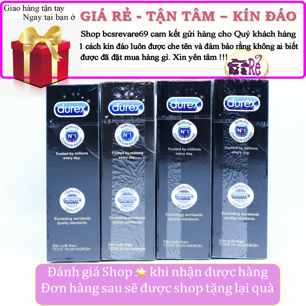 Combo 4 Hộp 48 Cái Bao Cao Su ÔM SÁT Có Cảm Giác Thật Nhất Durex KingTex + 1 Tuýt Gel Bôi Trơn Durex Play