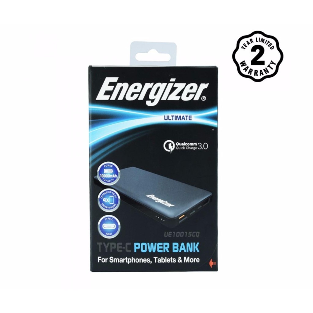 Pin sạc dự phòng Energizer 10000mAh 2 cổng Output Quick Charge 3.0 - UE10015CQ(Xám)