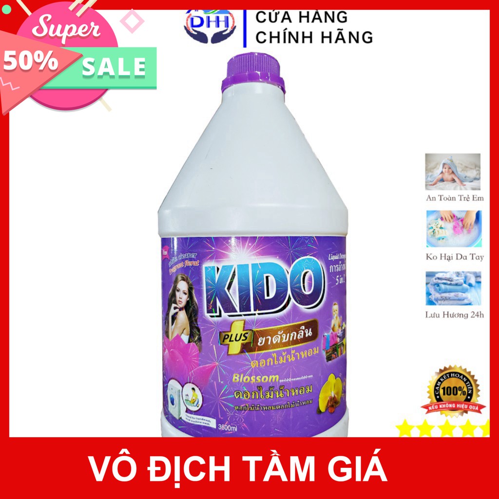 Nước Giặt Xả Thái 5 IN 1 KiDo Tím 3,6 lit, Sạch Nhanh ,Trắng Sáng Bảo Vệ Sợi Vải Mùi Thơm Nhẹ Nhàng