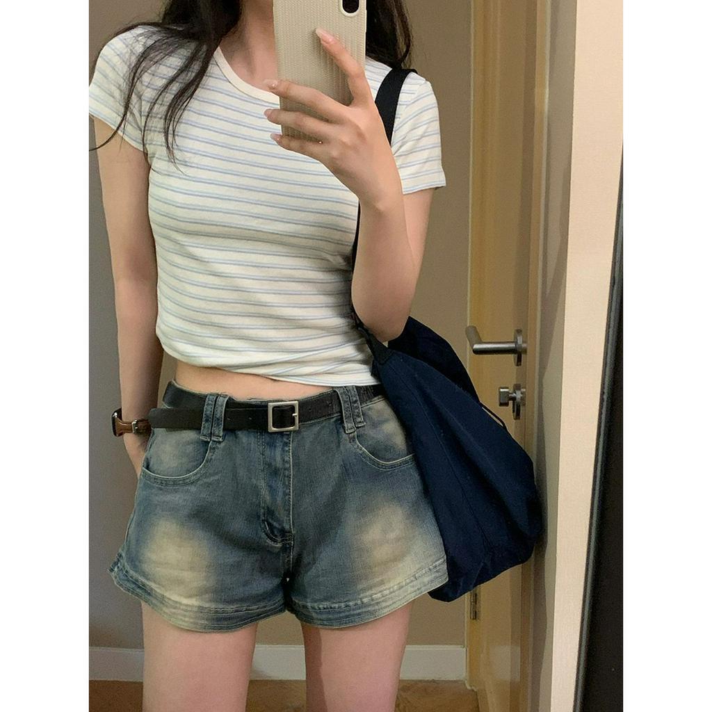 Áo Thun Cotton Tay Ngắn Họa Tiết Kẻ Sọc 64123