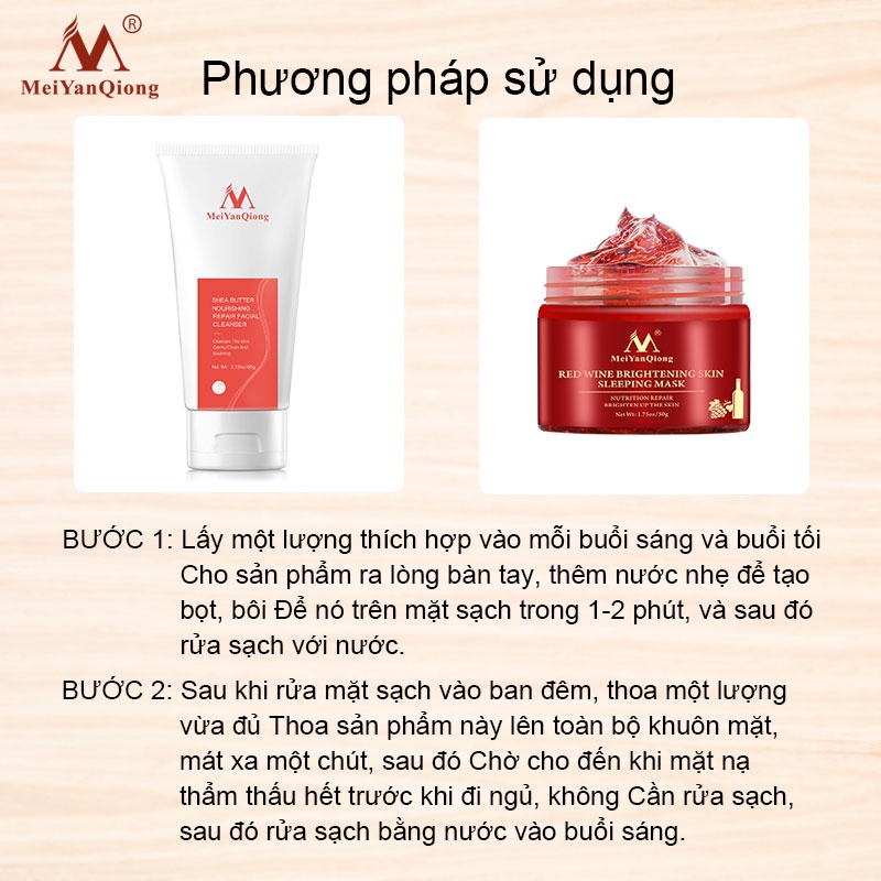 Bộ chăm sóc MeiYanQiong với sữa rửa mặt bơ hạt mỡ sạch sâu kiềm dầu và mặt nạ ngủ tinh chất rượu vang đỏ dưỡng da