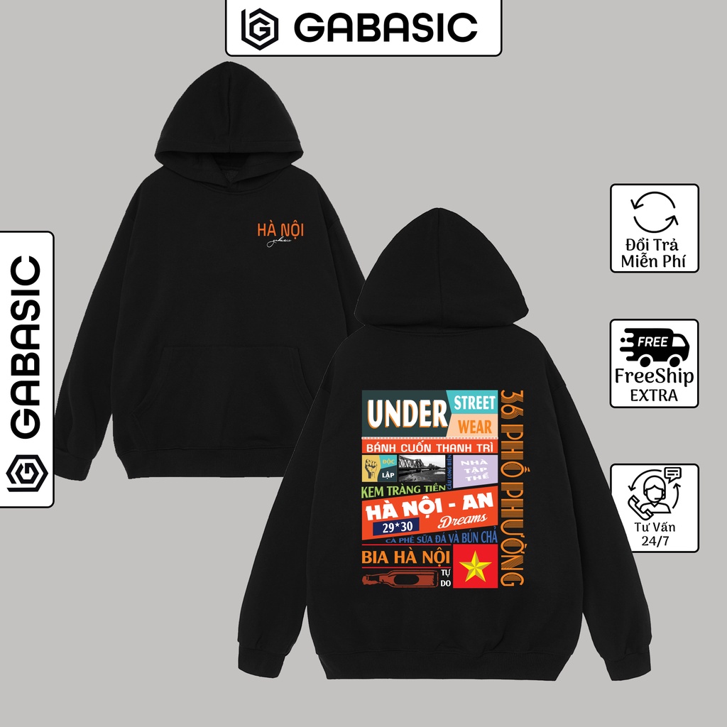 Áo Hoodie 63 Tỉnh Thành Việt Nam Nỉ Bông Unisex Nam Nữ Form Rộng GaBasic-Áo Mũ Hoodie Thu Đông Màu Đen Dày Dặn