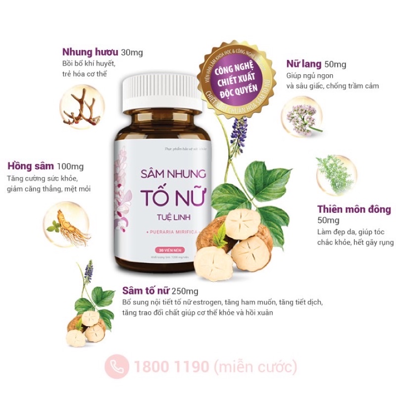 Sâm nhung tố nữ Tuệ Linh- Bổ sung nội tiết tố, cải thiện sinh lý nữ, đẹp da - Lọ 30 viên