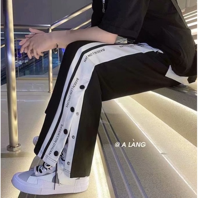 Quần Thể Thao Ống Rộng Phối Hàng Nút Thời Trang Hàn Quốc Cho Nam