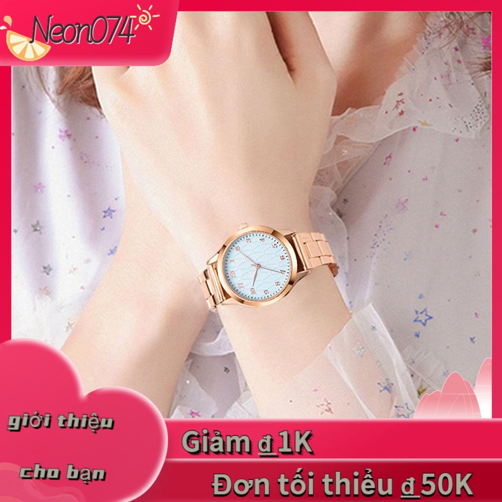 Neon074 Đồng hồ đeo tay nữ bằng kim loại đồng thanh lịch Dây hợp vàng hồng thạch anh